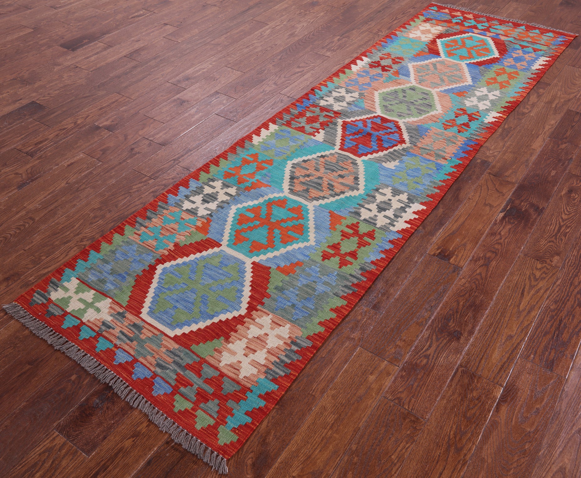 Reversible Kilim Flat Weave Wool On Wool Runner Rug - 2' 9" X 9' 7" - Golden Nile