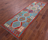 Reversible Kilim Flat Weave Wool On Wool Runner Rug - 2' 9" X 9' 7" - Golden Nile
