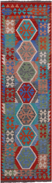 Reversible Kilim Flat Weave Wool On Wool Runner Rug - 2' 9" X 9' 7" - Golden Nile
