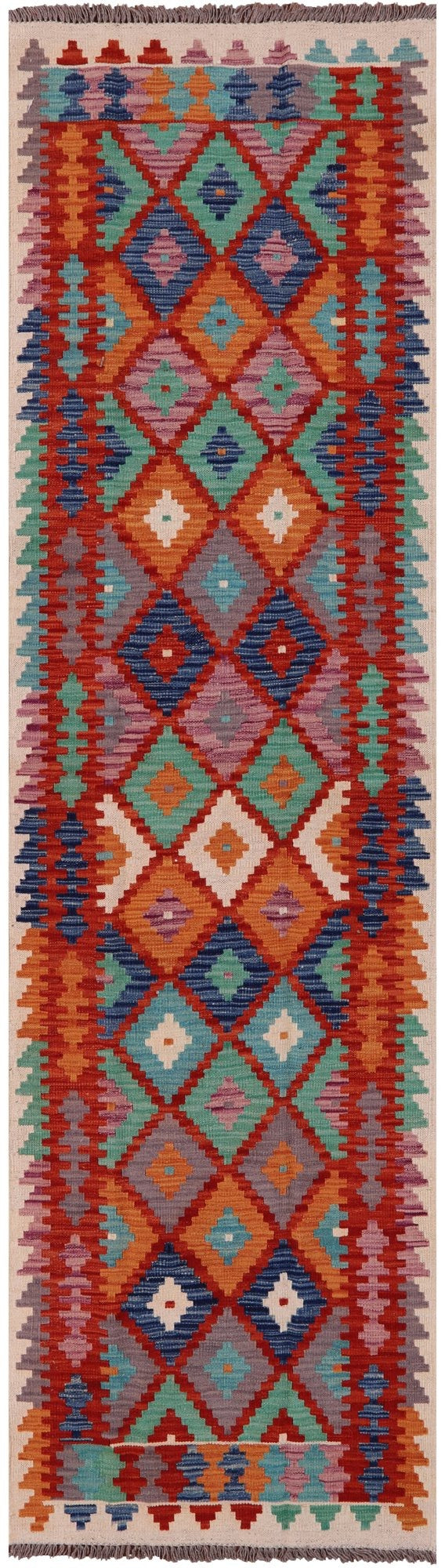 Reversible Kilim Flat Weave Wool On Wool Runner Rug - 2' 8" X 9' 7" - Golden Nile
