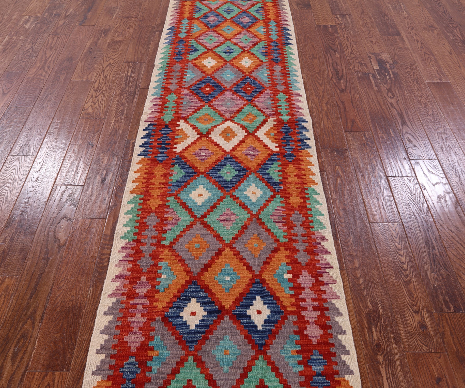 Reversible Kilim Flat Weave Wool On Wool Runner Rug - 2' 8" X 9' 7" - Golden Nile