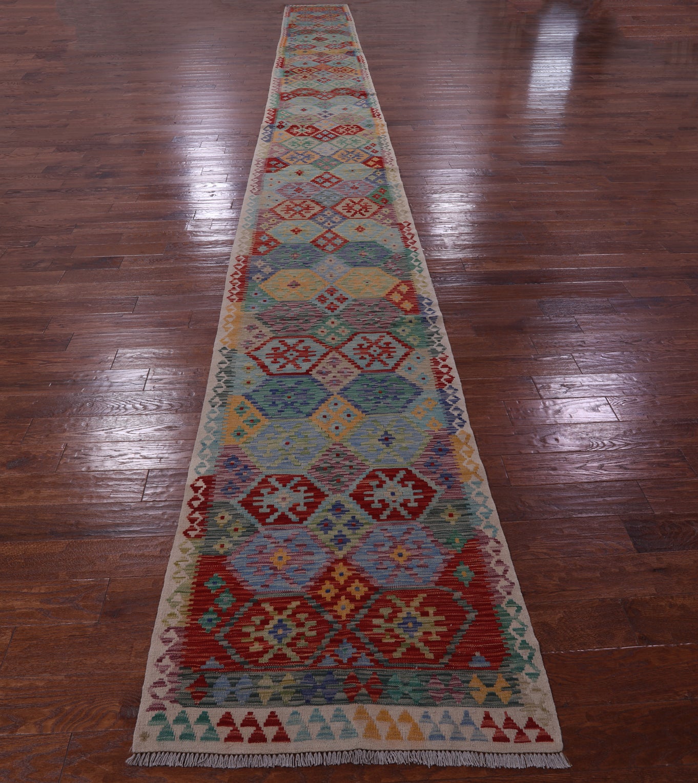 Reversible Kilim Flat Weave Wool On Wool Runner Rug - 2' 10" X 32' 8" - Golden Nile