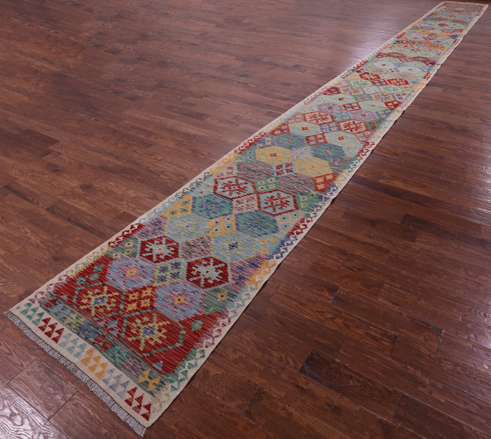 Reversible Kilim Flat Weave Wool On Wool Runner Rug - 2' 10" X 32' 8" - Golden Nile