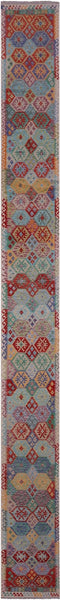 Reversible Kilim Flat Weave Wool On Wool Runner Rug - 2' 10" X 32' 8" - Golden Nile