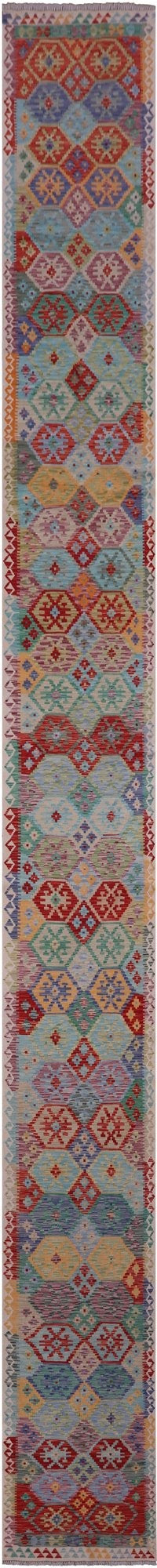 Reversible Kilim Flat Weave Wool On Wool Runner Rug - 2' 10" X 32' 8" - Golden Nile