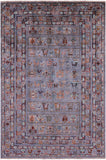 Grey Tribal Persian Gabbeh Hand Knotted Wool Rug - 5' 6" X 8' 4" - Golden Nile