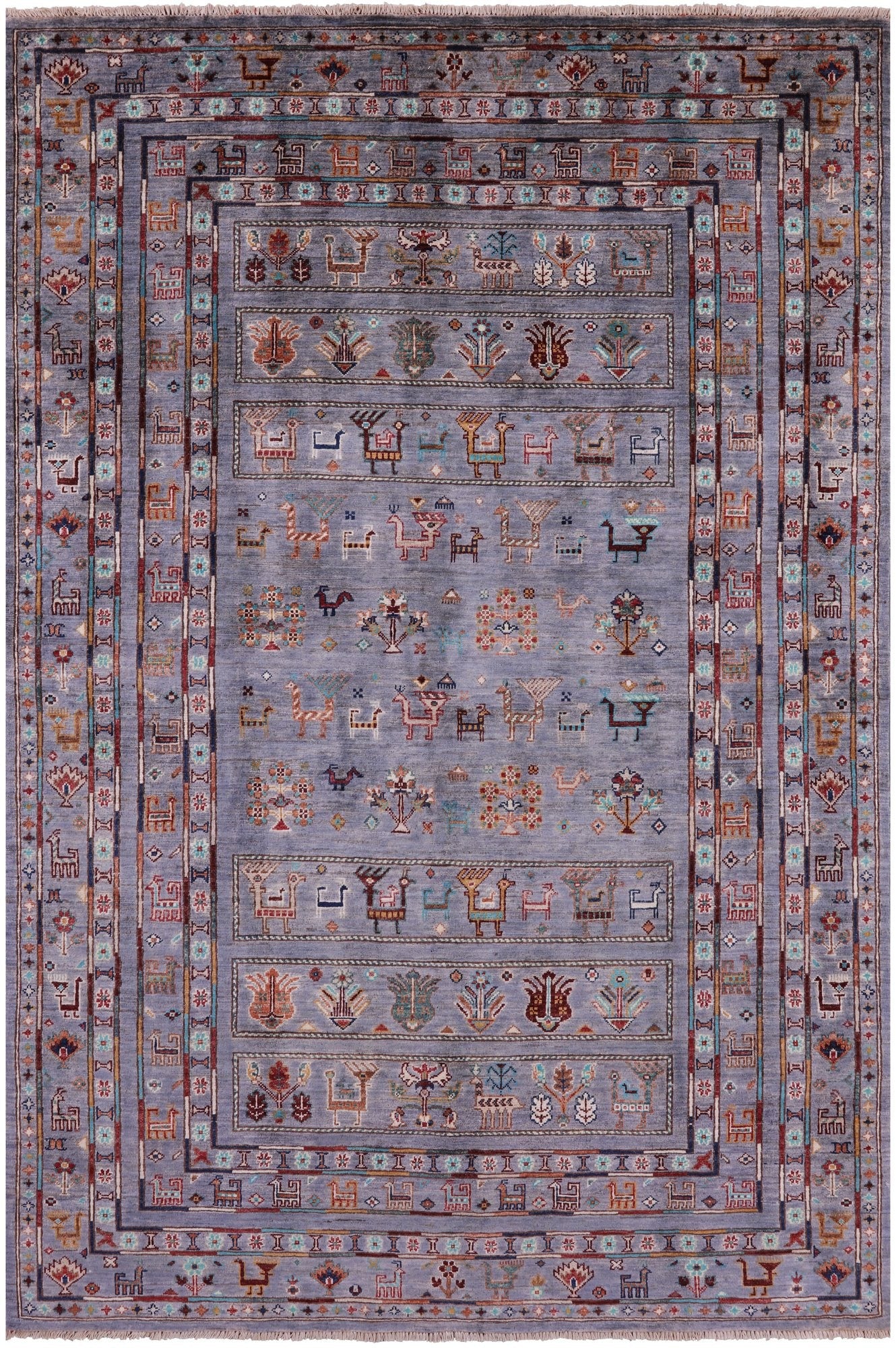 Grey Tribal Persian Gabbeh Hand Knotted Wool Rug - 5' 6" X 8' 4" - Golden Nile