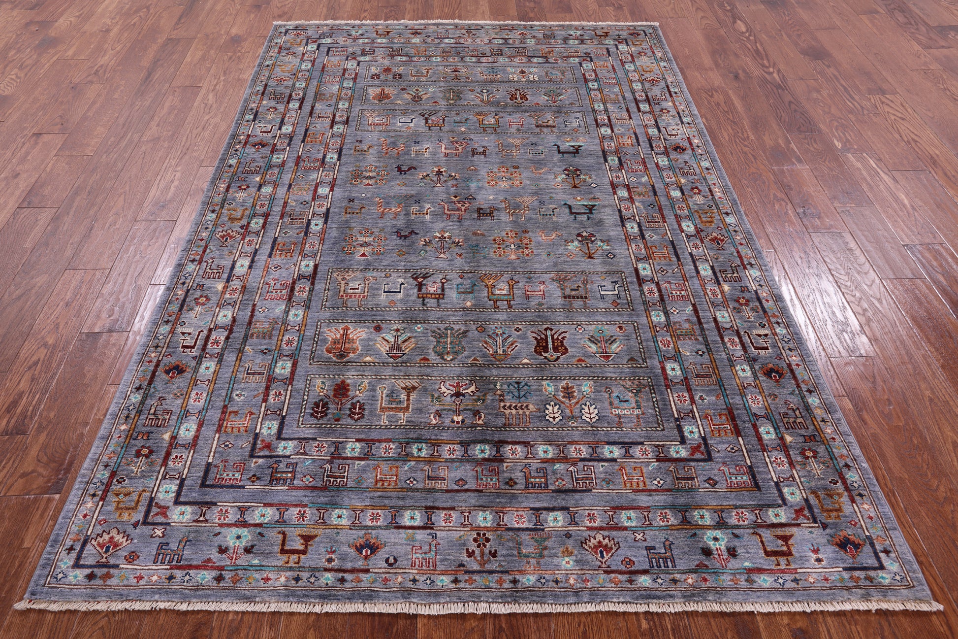 Grey Tribal Persian Gabbeh Hand Knotted Wool Rug - 5' 6" X 8' 4" - Golden Nile