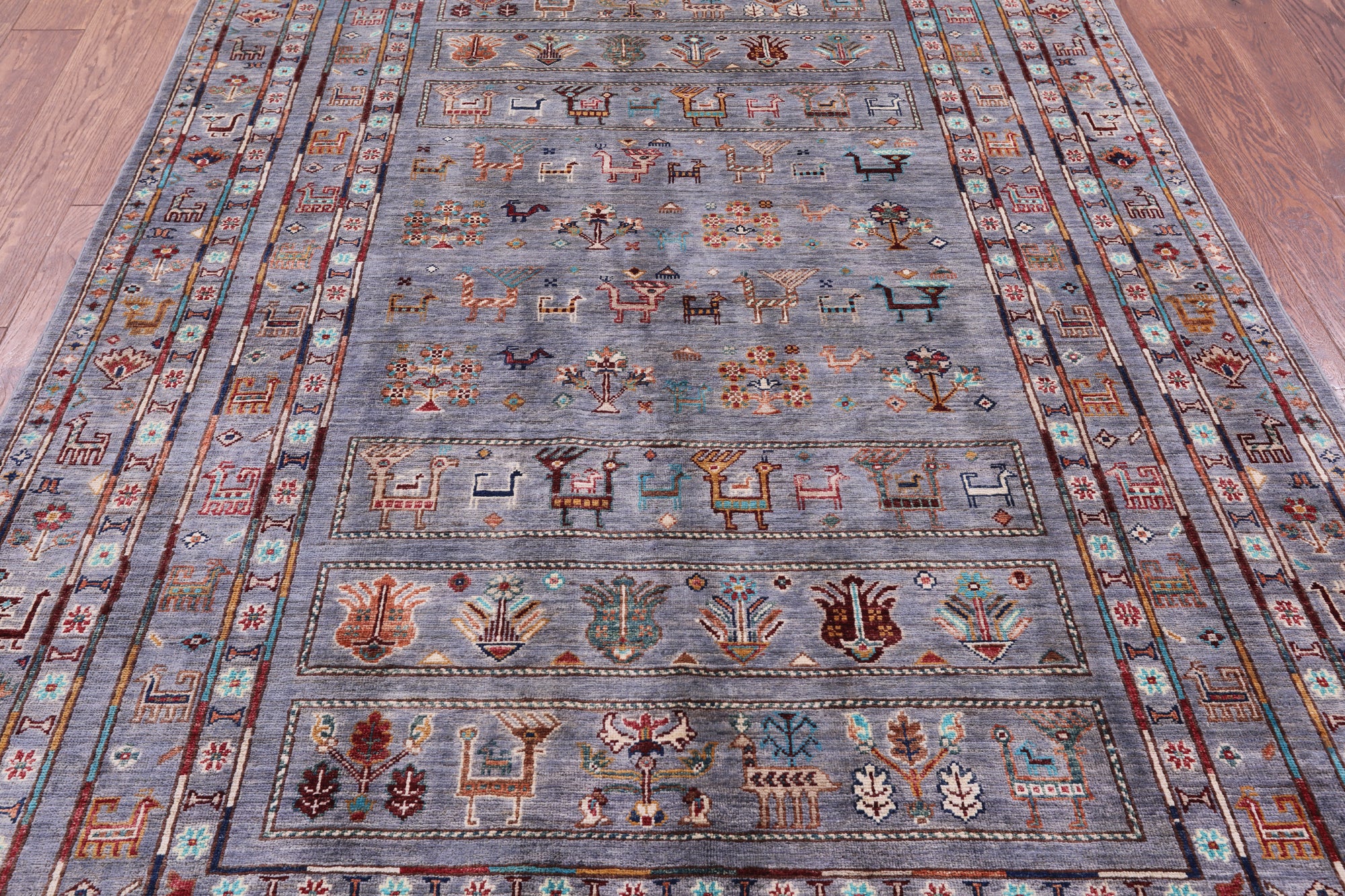 Grey Tribal Persian Gabbeh Hand Knotted Wool Rug - 5' 6" X 8' 4" - Golden Nile