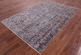 Grey Tribal Persian Gabbeh Hand Knotted Wool Rug - 5' 6" X 8' 4" - Golden Nile