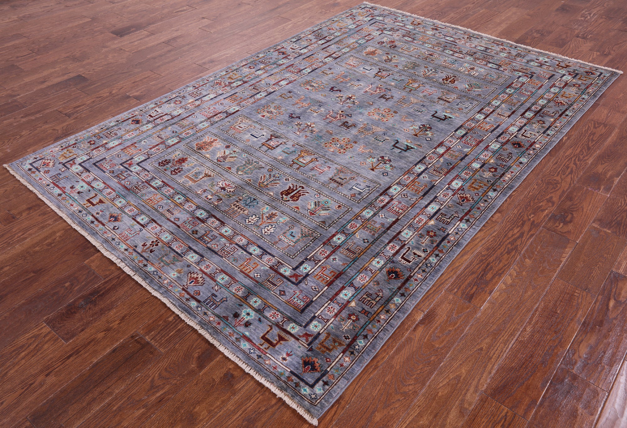 Grey Tribal Persian Gabbeh Hand Knotted Wool Rug - 5' 6" X 8' 4" - Golden Nile