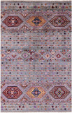 Grey Khorjin Persian Gabbeh Handmade Wool Rug - 4' 0" X 6' 1" - Golden Nile