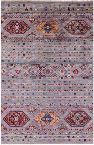 Grey Khorjin Persian Gabbeh Handmade Wool Rug - 4' 0