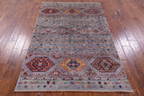 Grey Khorjin Persian Gabbeh Handmade Wool Rug - 4' 0" X 6' 1" - Golden Nile