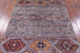 Grey Khorjin Persian Gabbeh Handmade Wool Rug - 4' 0" X 6' 1" - Golden Nile