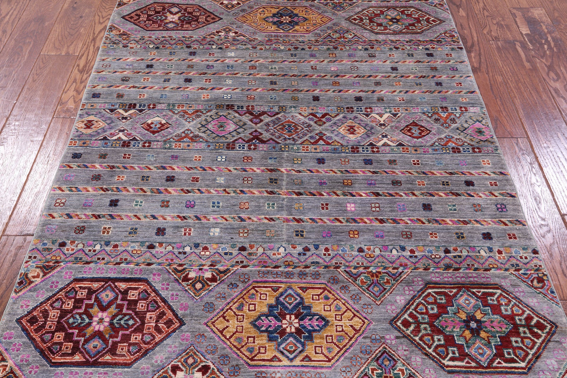 Grey Khorjin Persian Gabbeh Handmade Wool Rug - 4' 0" X 6' 1" - Golden Nile