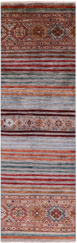 Khorjin Persian Gabbeh Hand Knotted Wool Runner Rug - 2' 8