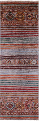 Khorjin Persian Gabbeh Hand Knotted Wool Runner Rug - 2' 10