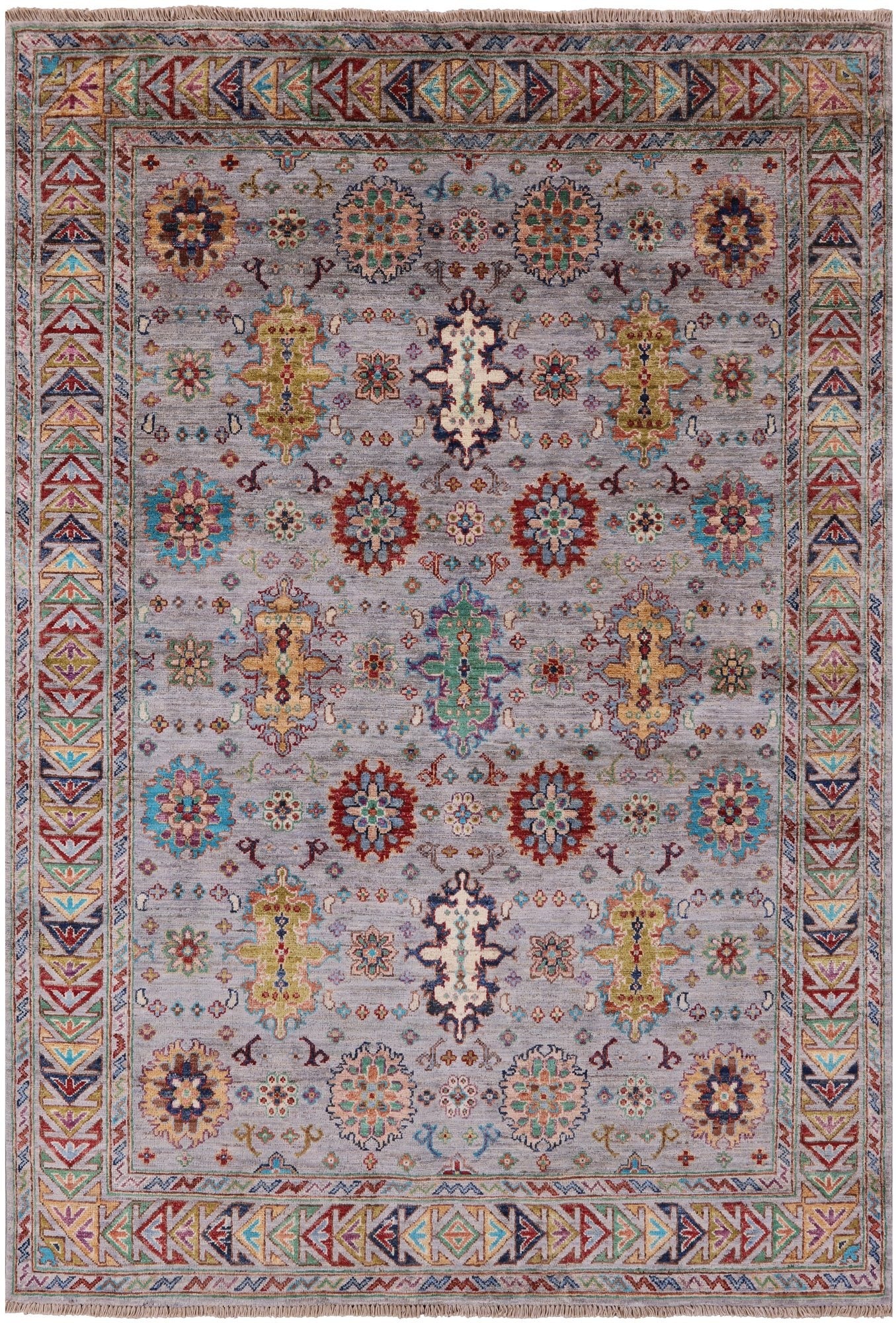 Grey Tribal Persian Hand Knotted Wool Rug - 4' 9" X 6' 9" - Golden Nile