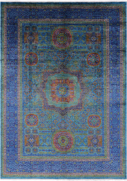 Geometric Persian Mamluk Hand Knotted Wool Rug - 5' 6" X 7' 8" - Golden Nile