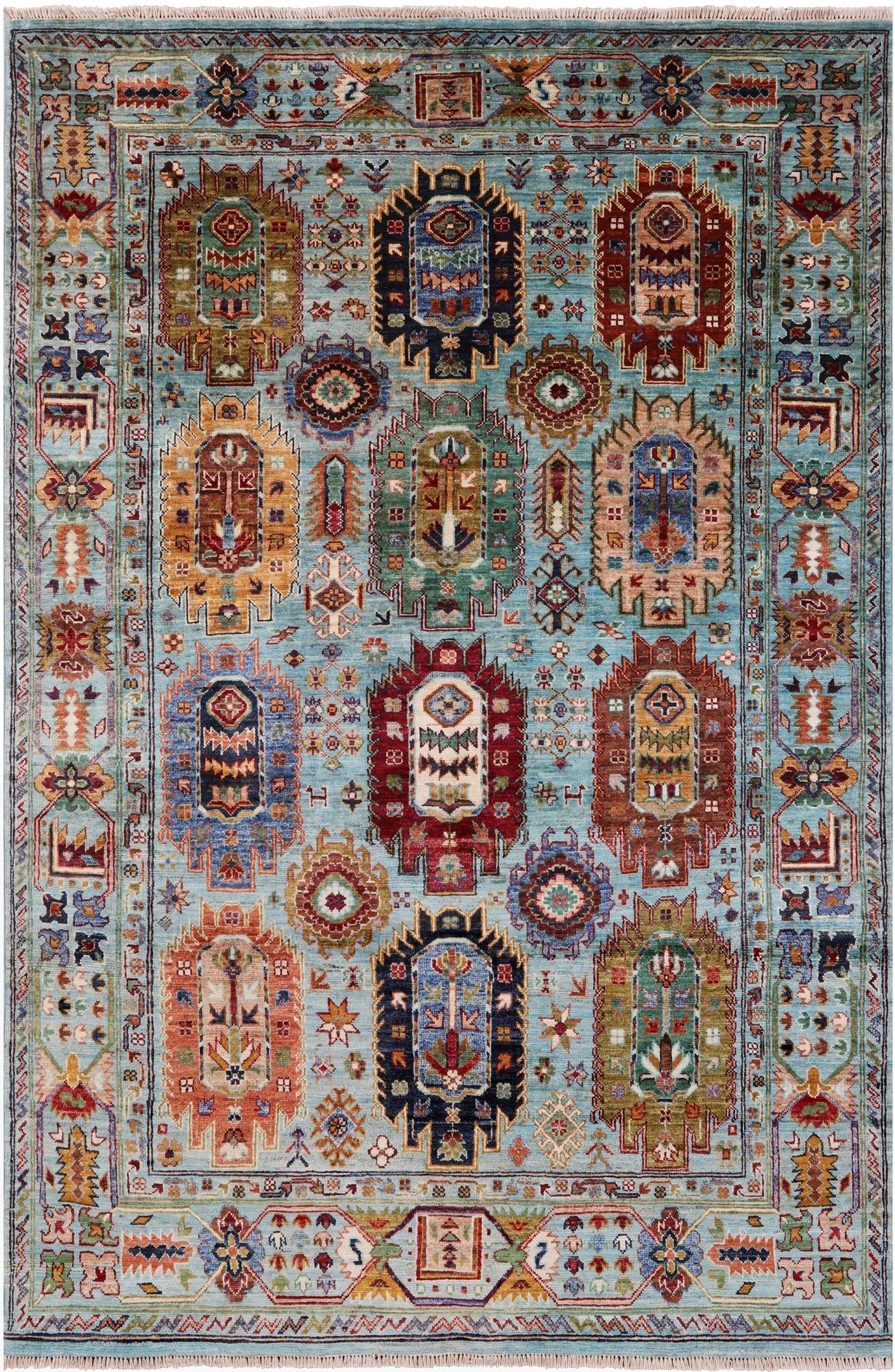 Blue Turkmen Ersari Hand Knotted Wool Rug - 4' 8" X 6' 11" - Golden Nile