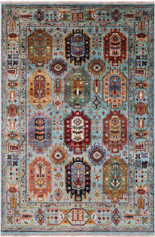 Blue Turkmen Ersari Hand Knotted Wool Rug - 4' 8