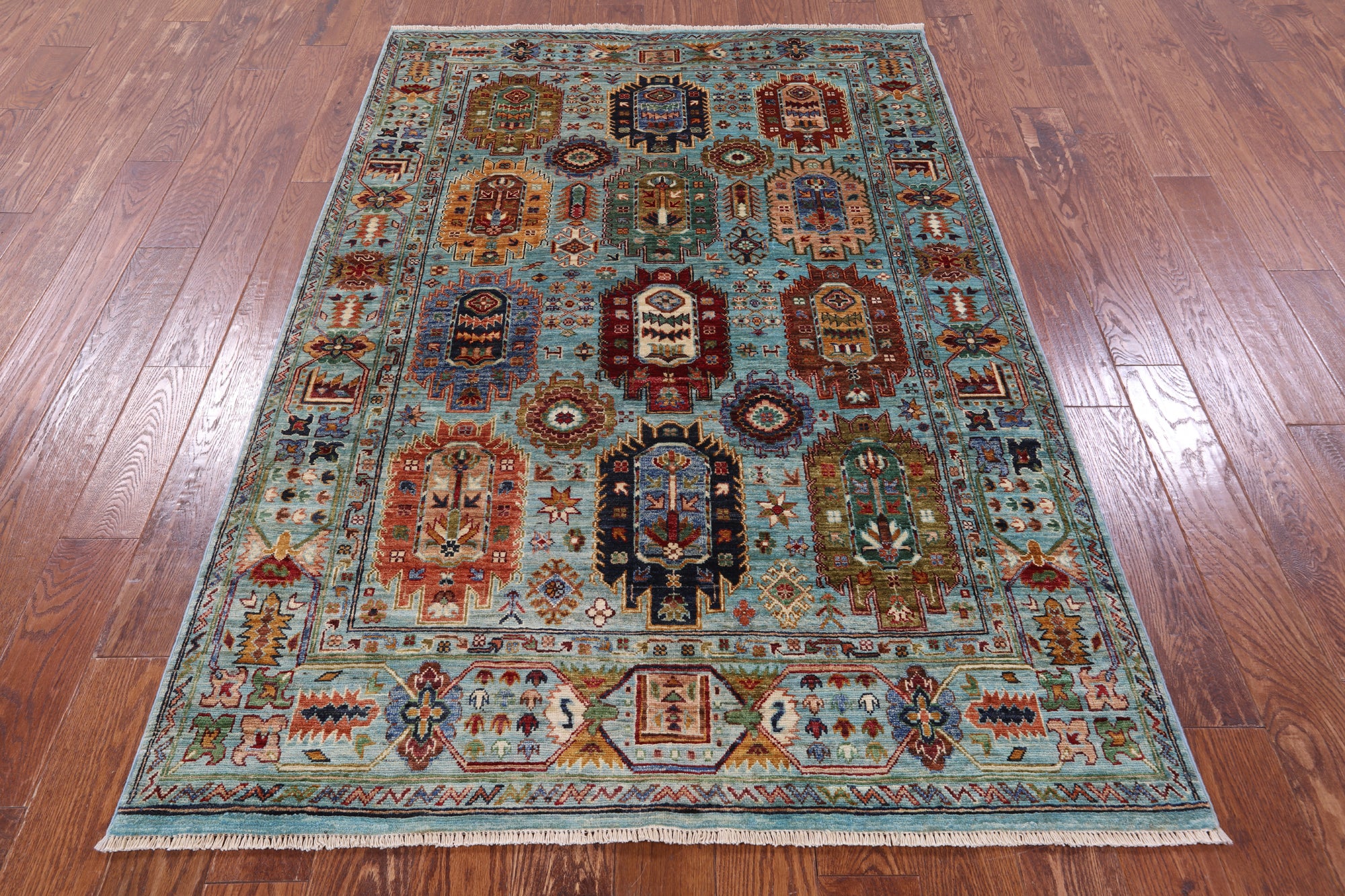 Blue Turkmen Ersari Hand Knotted Wool Rug - 4' 8" X 6' 11" - Golden Nile