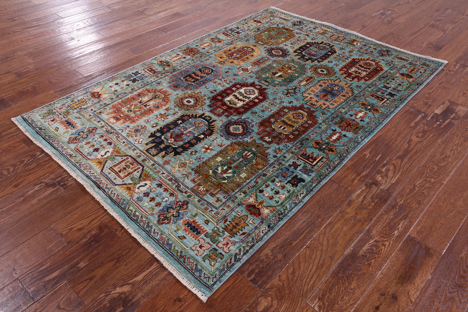 Blue Turkmen Ersari Hand Knotted Wool Rug - 4' 8" X 6' 11" - Golden Nile