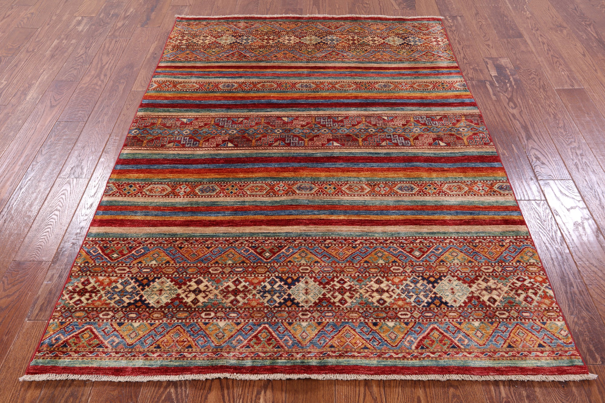Khorjin Persian Gabbeh Hand Knotted Wool Rug - 4' 10" X 6' 8" - Golden Nile