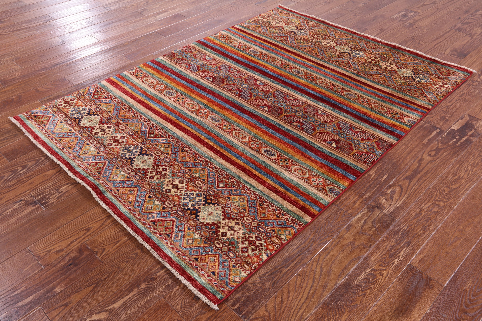 Khorjin Persian Gabbeh Hand Knotted Wool Rug - 4' 10" X 6' 8" - Golden Nile