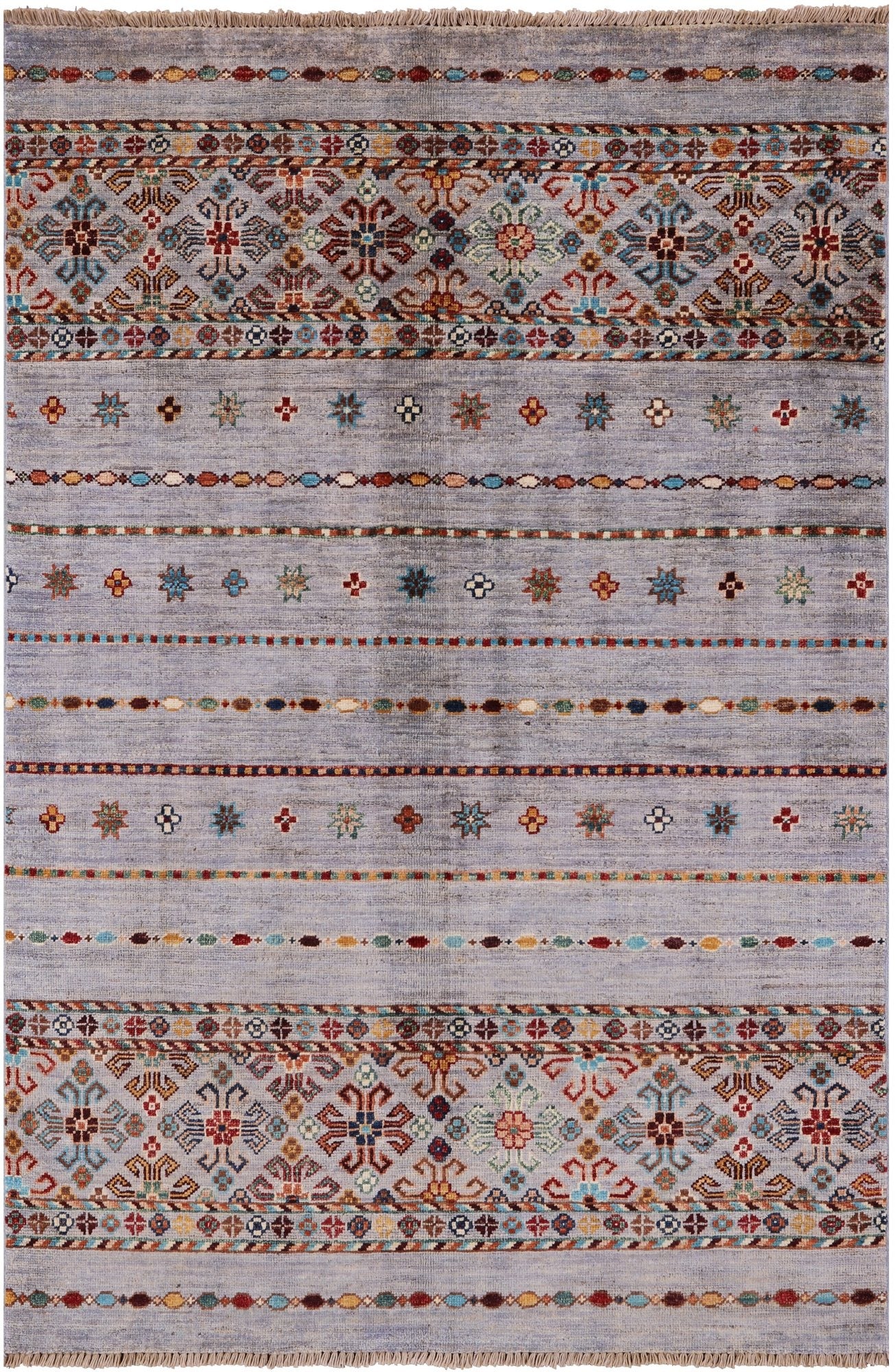 Grey Khorjin Persian Gabbeh Hand Knotted Wool Rug - 3' 5" X 5' 1" - Golden Nile
