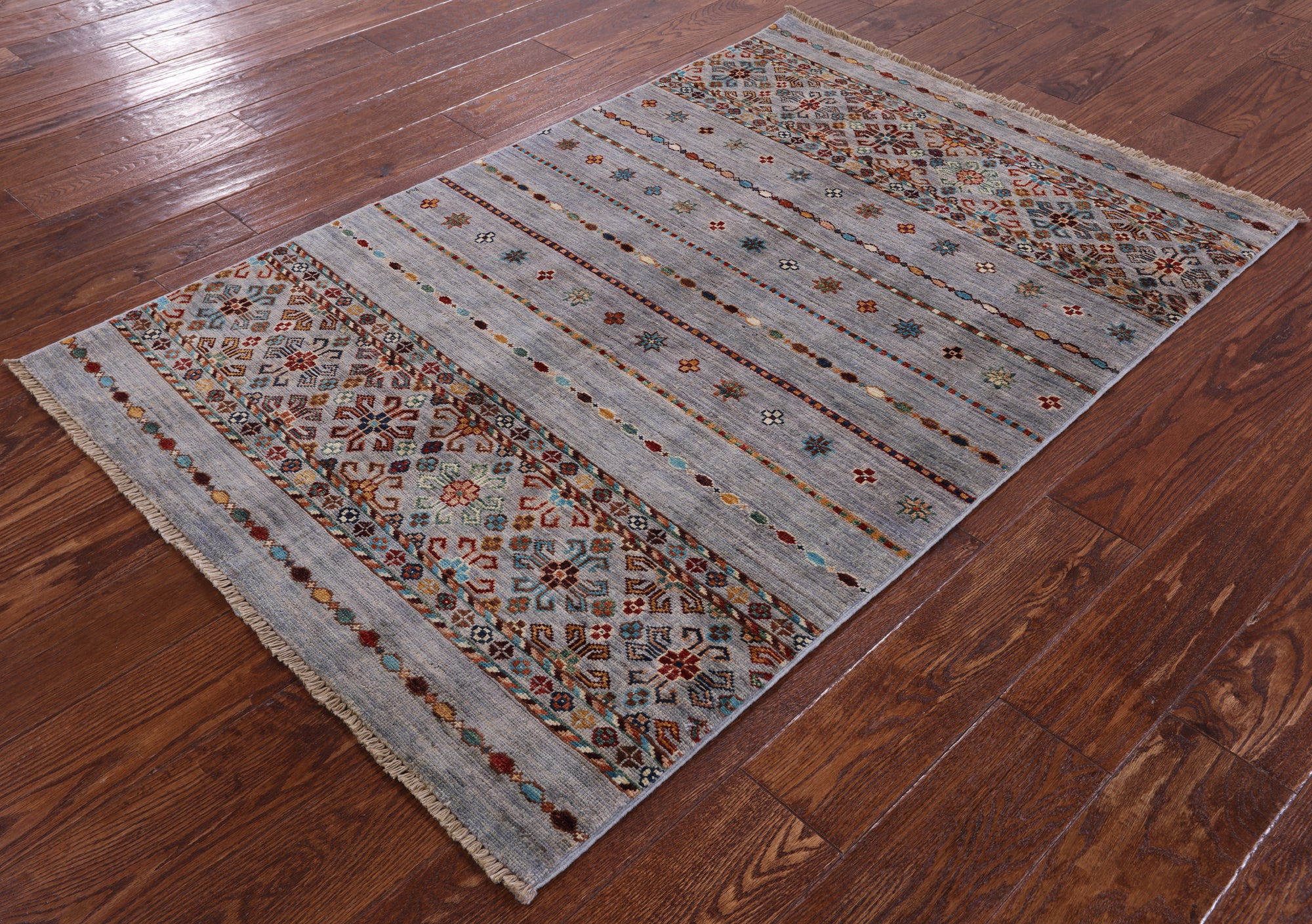 Grey Khorjin Persian Gabbeh Hand Knotted Wool Rug - 3' 5" X 5' 1" - Golden Nile