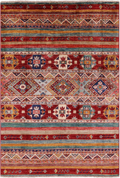 Khorjin Persian Gabbeh Handmade Wool Rug - 3' 11" X 5' 7" - Golden Nile