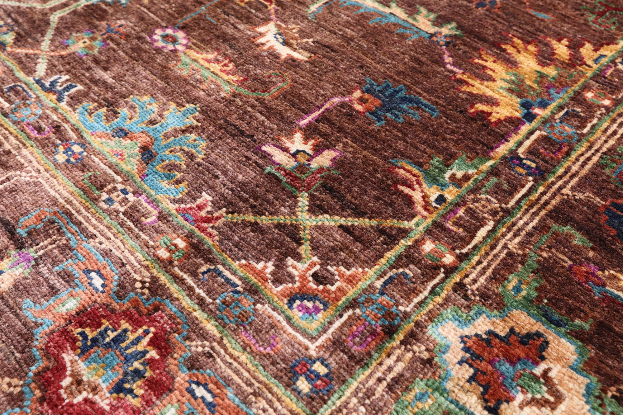 Brown Peshawar Handmade Wool Rug - 4' 0" X 5' 10" - Golden Nile