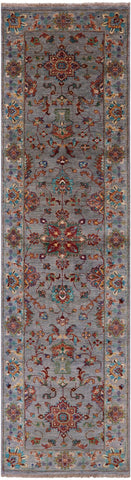 Grey Peshawar Hand Knotted Wool Runner Rug - 2' 8