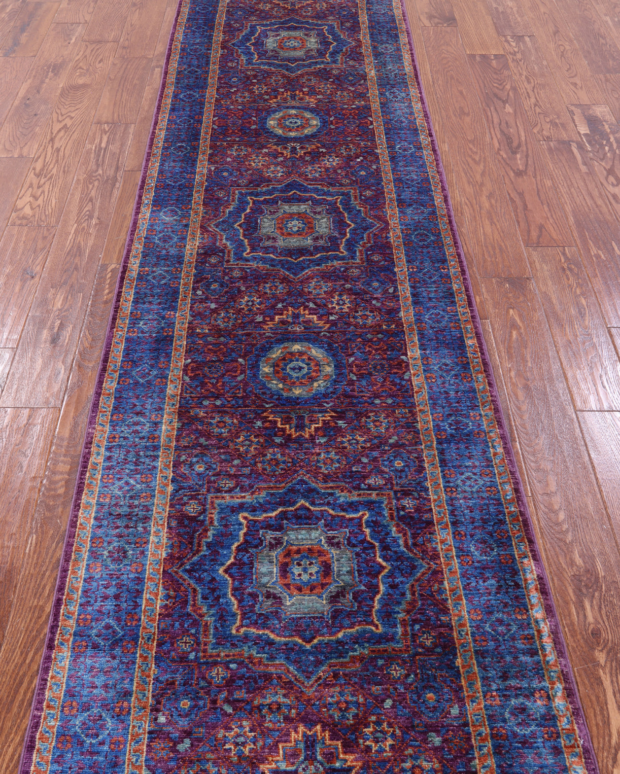 Purple Geometric Persian Mamluk Handmade Wool Runner Rug - 2' 8" X 9' 10" - Golden Nile