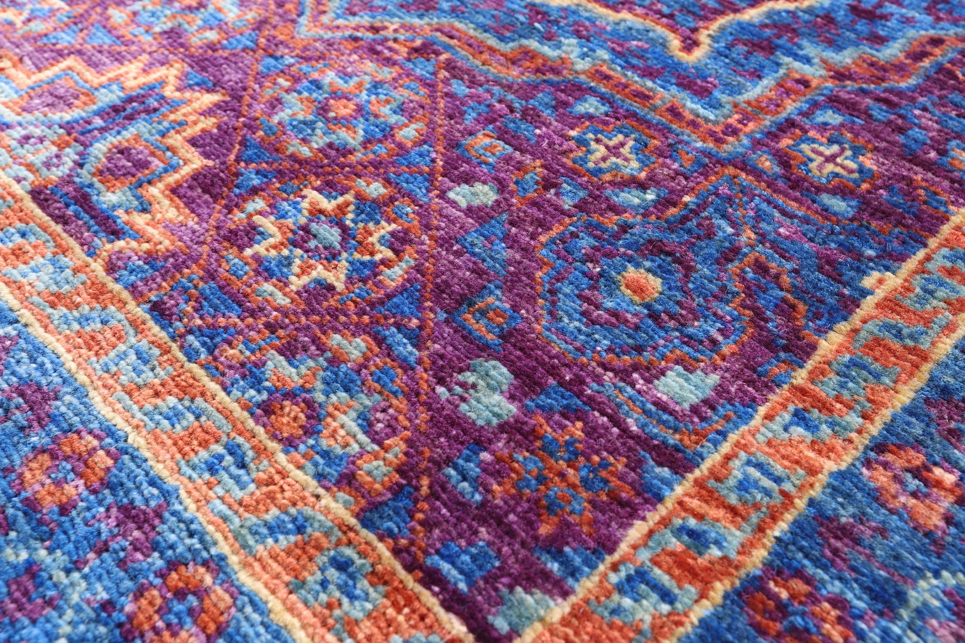Purple Geometric Persian Mamluk Handmade Wool Runner Rug - 2' 8" X 9' 10" - Golden Nile