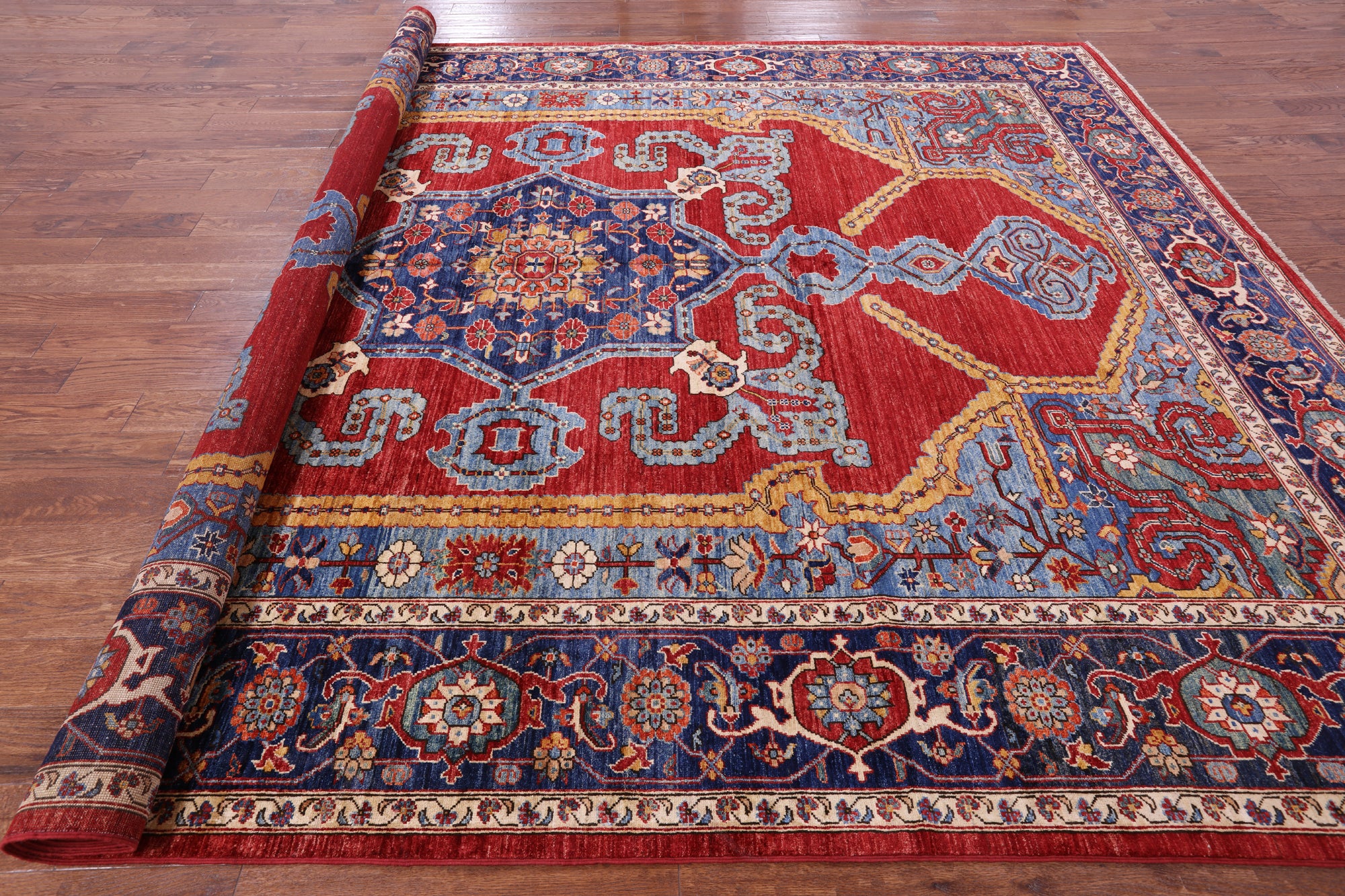 Red Persian Fine Serapi Hand Knotted Wool Rug - 9' 10" X 13' 4" - Golden Nile