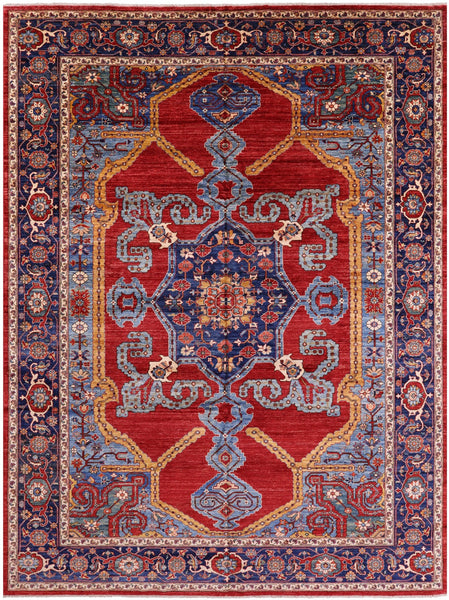 Red Persian Fine Serapi Hand Knotted Wool Rug - 9' 10" X 13' 4" - Golden Nile