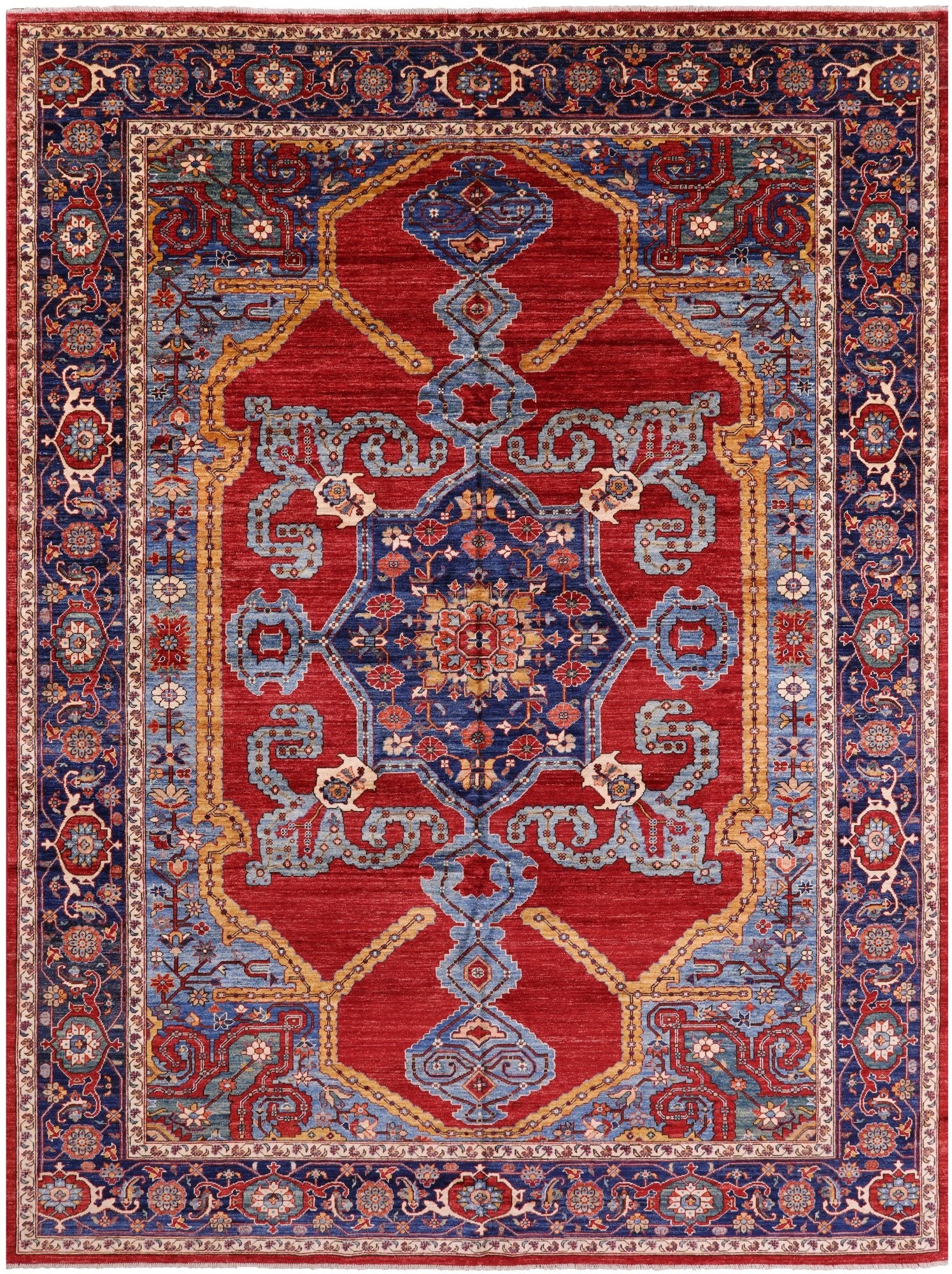 Red Persian Fine Serapi Hand Knotted Wool Rug - 9' 10" X 13' 4" - Golden Nile