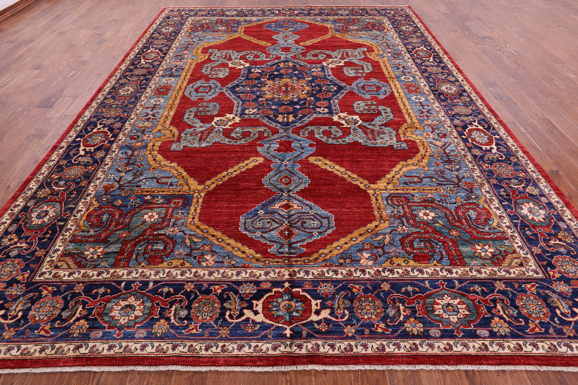 Red Persian Fine Serapi Hand Knotted Wool Rug - 9' 10" X 13' 4" - Golden Nile