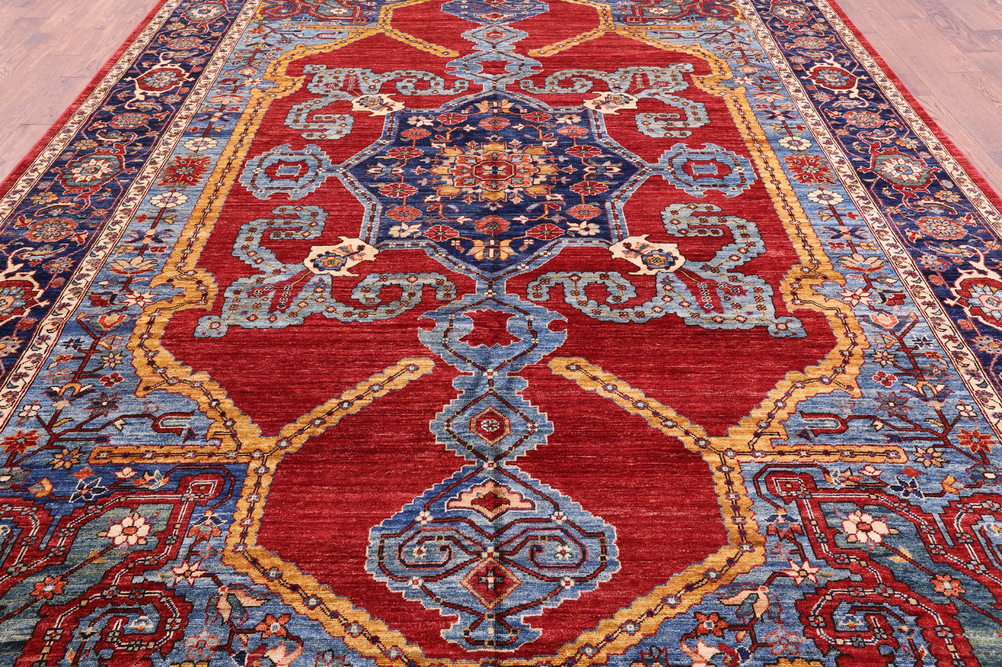 Red Persian Fine Serapi Hand Knotted Wool Rug - 9' 10" X 13' 4" - Golden Nile
