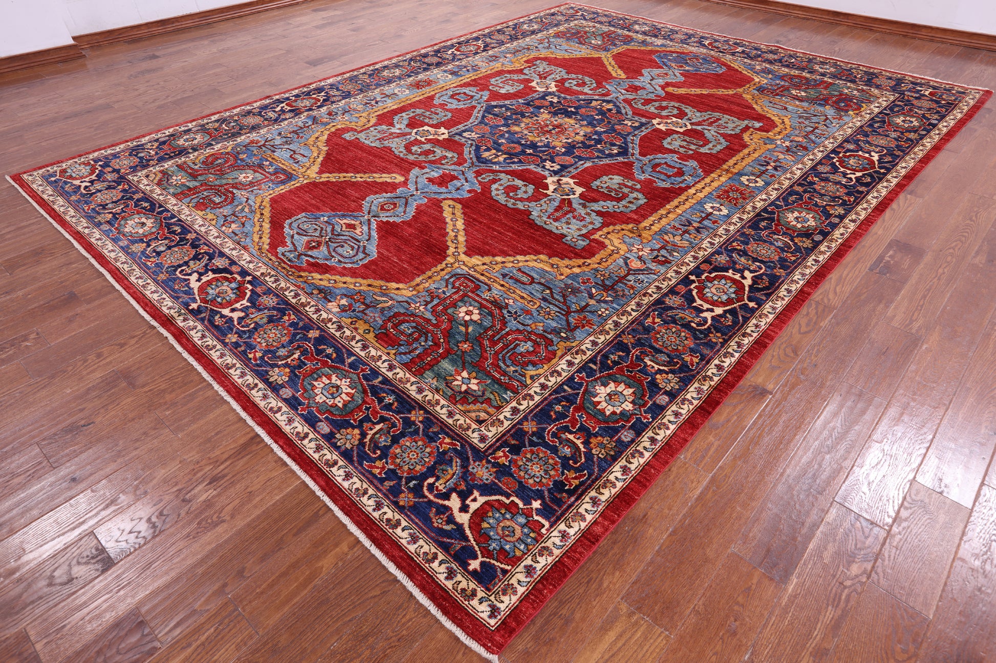 Red Persian Fine Serapi Hand Knotted Wool Rug - 9' 10" X 13' 4" - Golden Nile