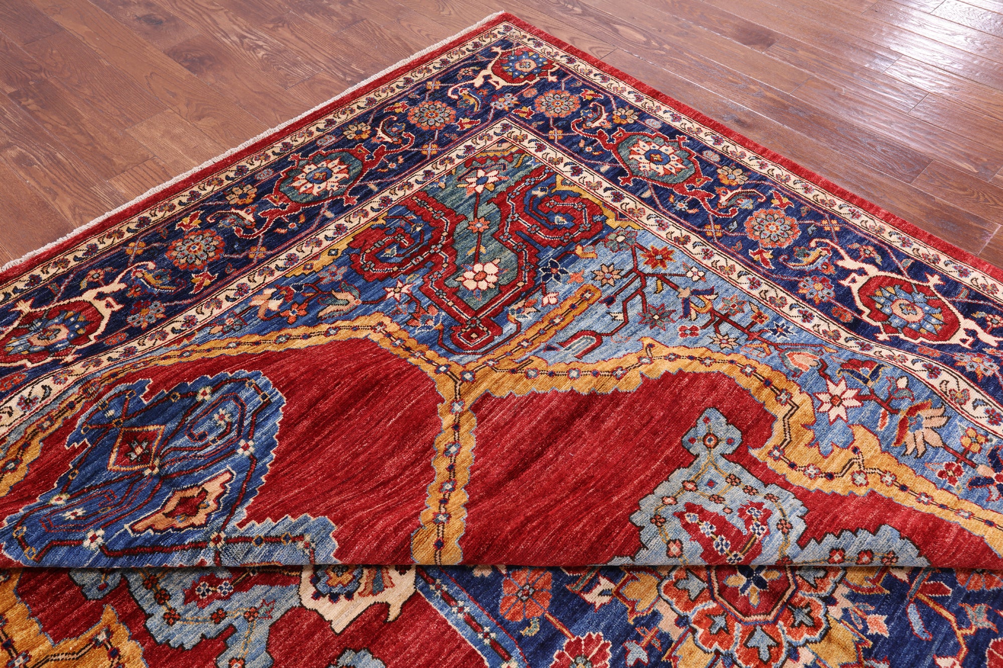 Red Persian Fine Serapi Hand Knotted Wool Rug - 9' 10" X 13' 4" - Golden Nile