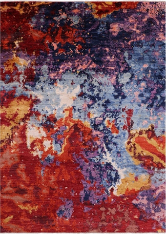 Abstract Contemporary Hand Knotted Wool Rug - 9' 5