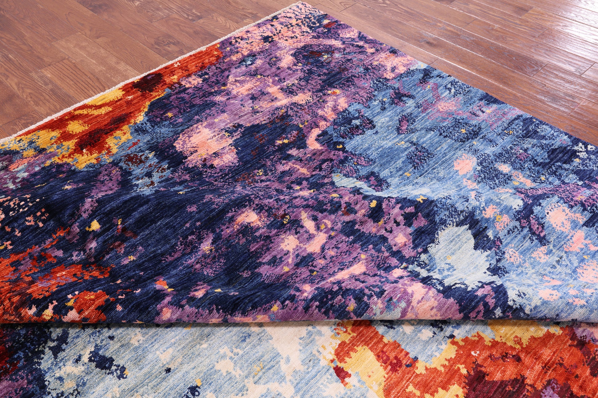 Abstract Contemporary Hand Knotted Wool Rug - 9' 5" X 13' 5" - Golden Nile