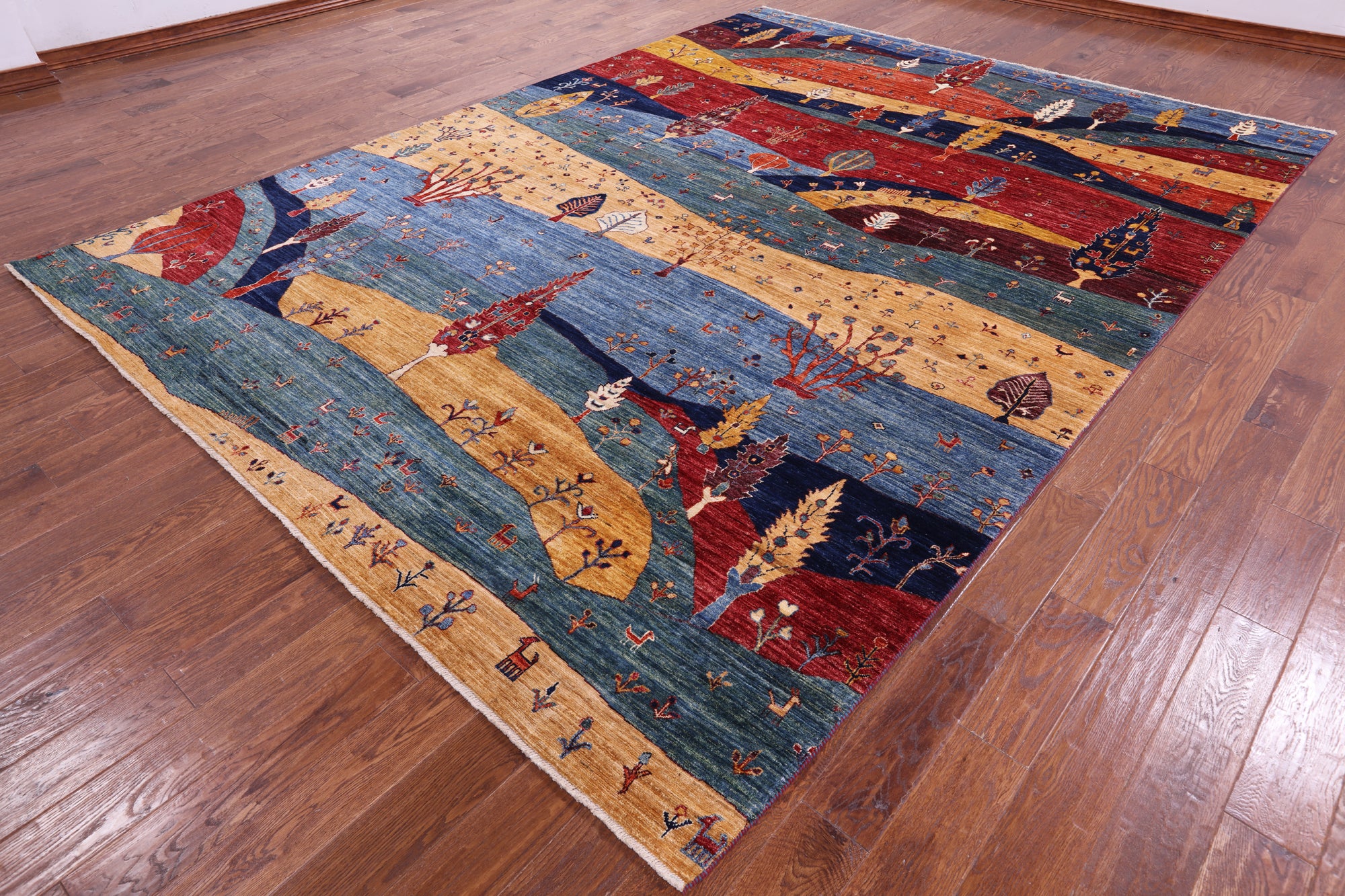 Tribal Persian Gabbeh Hand Knotted Wool Rug - 9' 0" X 12' 2" - Golden Nile