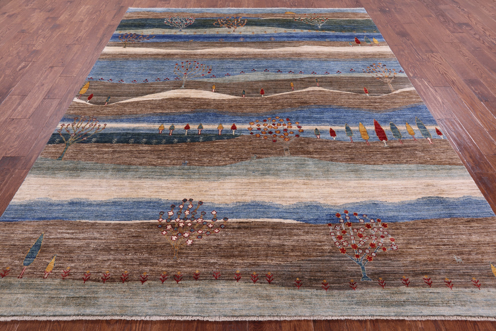 Tribal Persian Gabbeh Handmade Wool Rug - 8' 0" X 9' 9" - Golden Nile