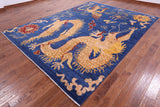 Blue Dragon And Phoenix Design Handmade Wool Rug - 8' 9" X 11' 10" - Golden Nile