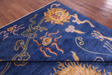 Blue Dragon And Phoenix Design Handmade Wool Rug - 8' 9" X 11' 10" - Golden Nile